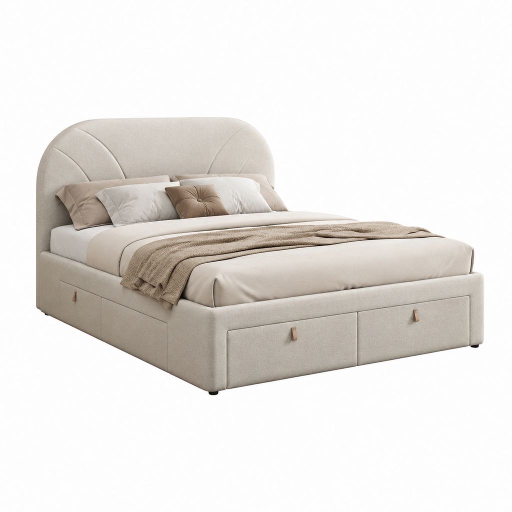 Letto contenitore matrimoniale beige in poliestere con cassetti 160 x 200 cm