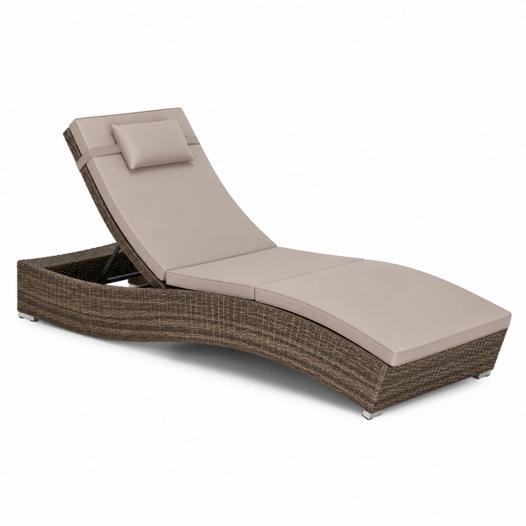 Lettino prendisole da giardino regolabile beige in rattan PE 200 x 65 x 35 cm