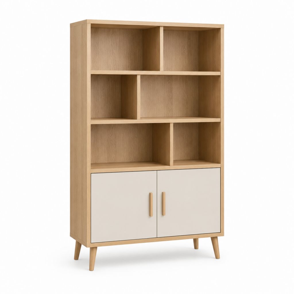 Libreria con ante Rovere chiaro e Bianco in pannello truciolare 80 x 35 x 180 cm