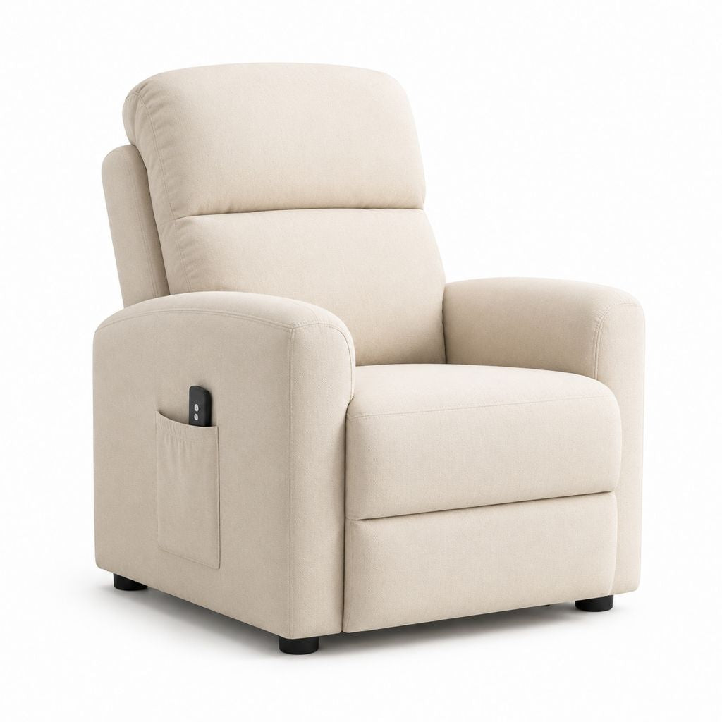 Poltrona reclinabile elettrica beige in poliestere con telecomando 84 x 92 x 102 cm