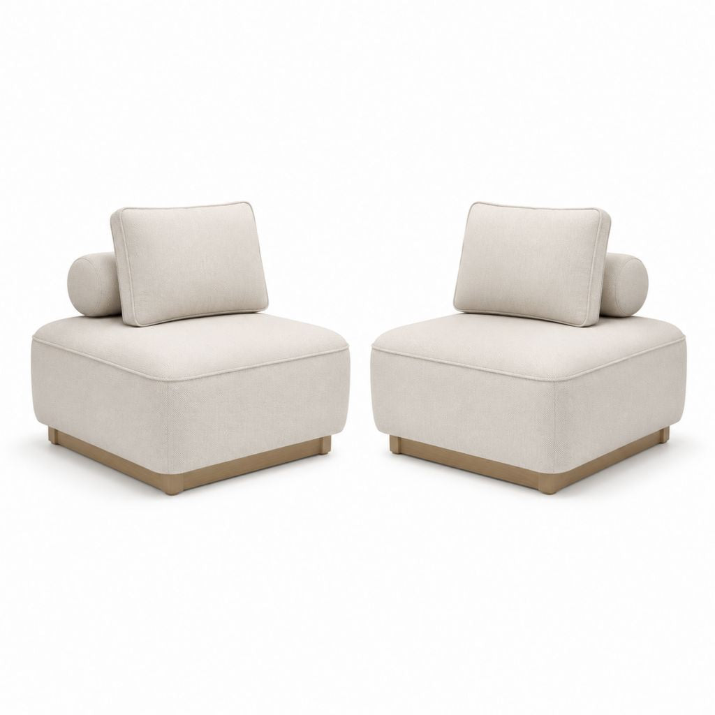 Set di 2 poltrone da soggiorno beige in poliestere quadrate 85 x 85 x 75 cm