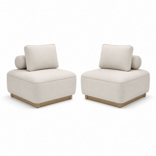 Set di 2 poltrone da soggiorno beige in poliestere quadrate 85 x 85 x 75 cm