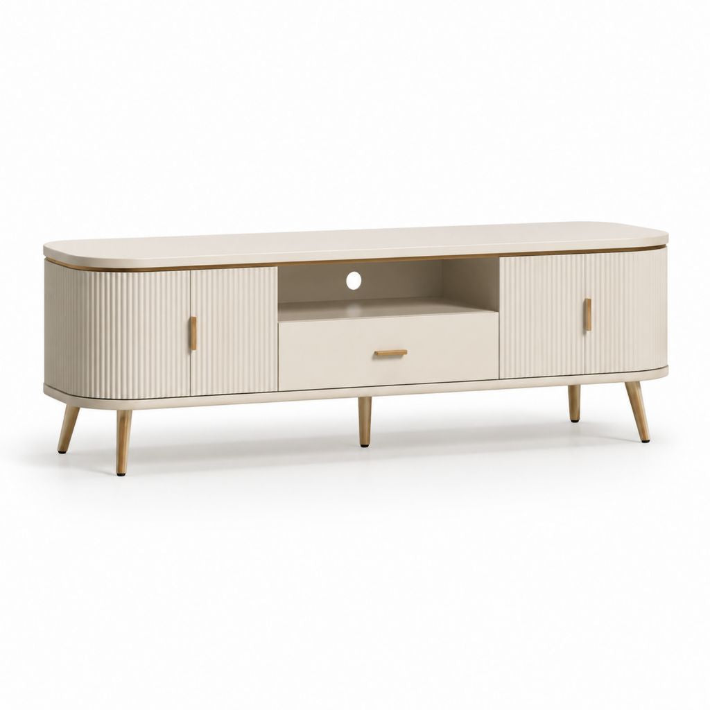 Mobile TV con ante e cassetto crema in MDF 180 x 40 x 55 cm