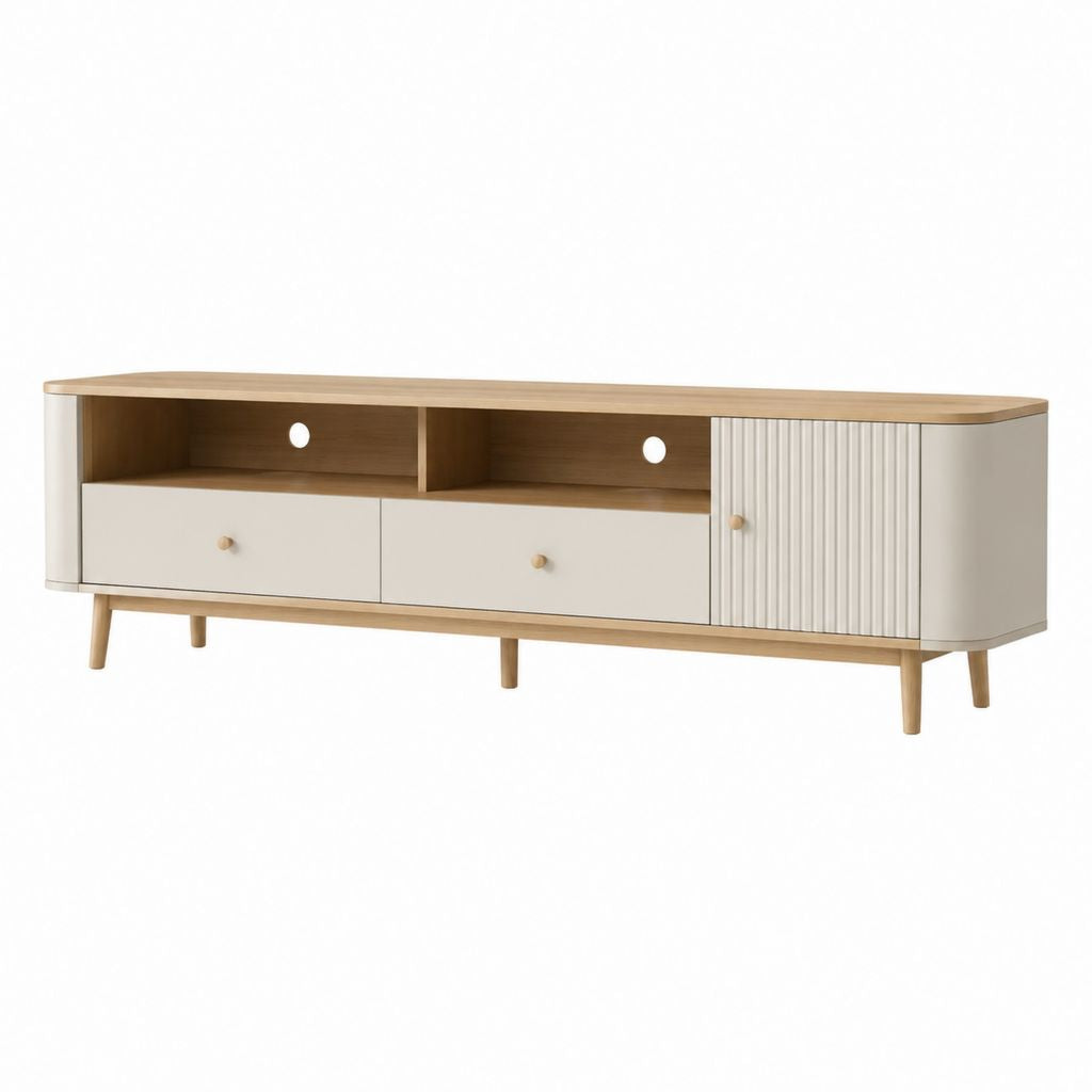 Mobile TV rettangolare bianco e rovere in MDF 180 x 40 x 60 cm