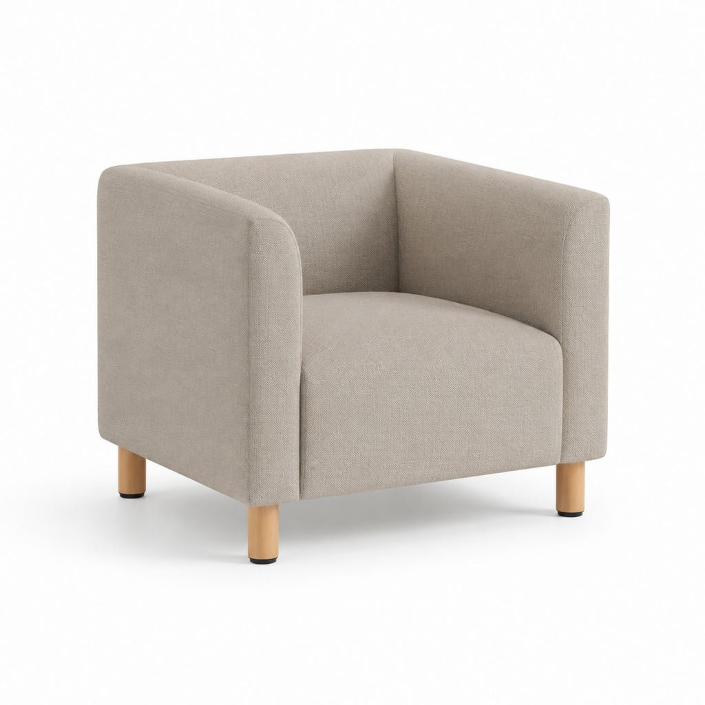 Poltrona da soggiorno beige in poliestere con struttura in compensato e piedi in faggio 76 x 78 x 80 cm