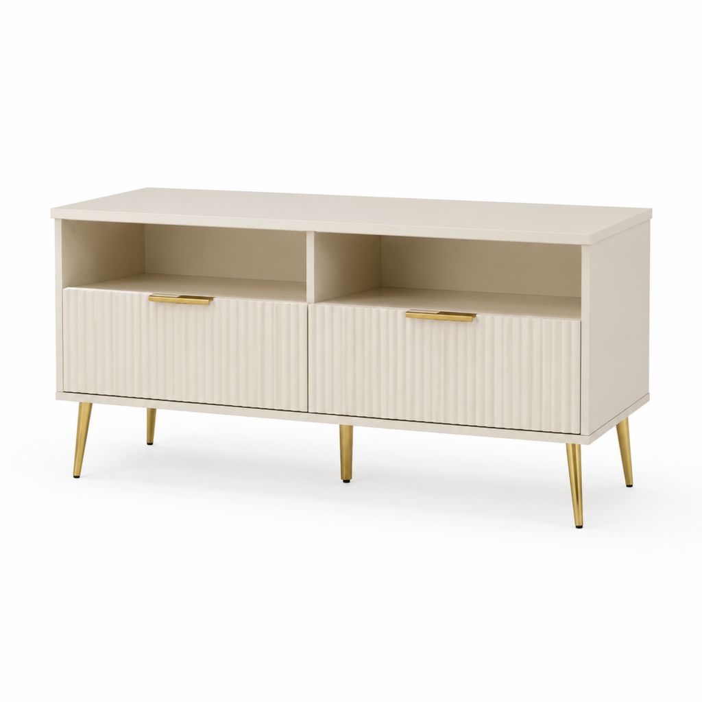 Mobile TV beige in MDF rettangolare con 2 ante e 2 vani 140 x 40 x 75 cm