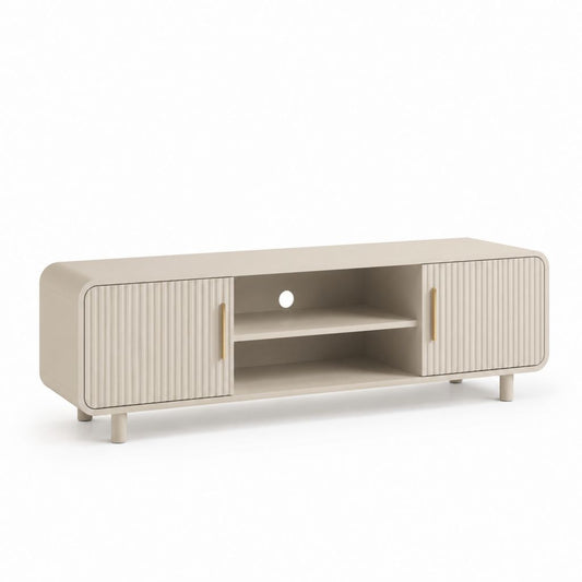 Mobile porta TV beige in MDF con ante scorrevoli scanalate 160 x 40 x 55 cm