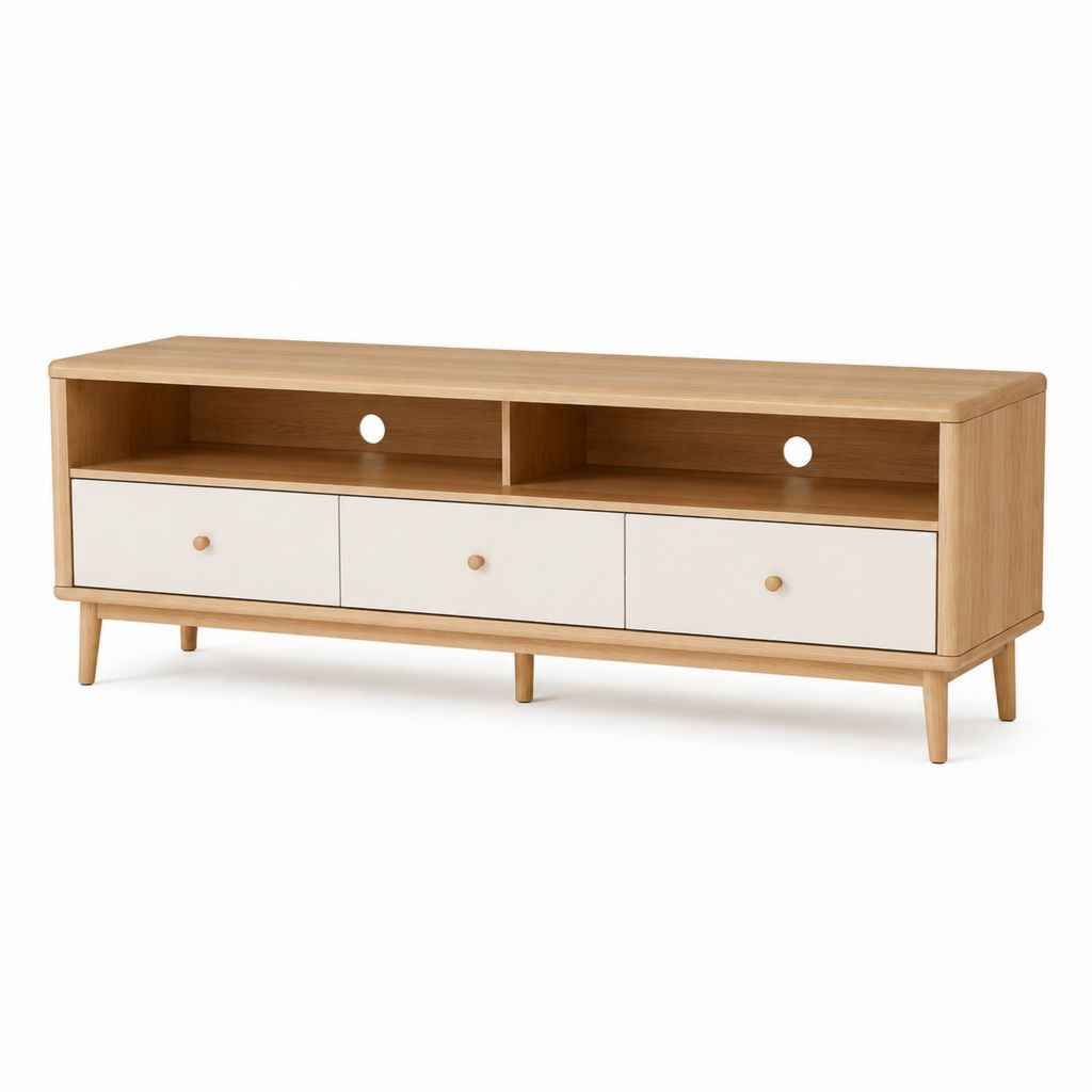 Mobile TV in MDF effetto rovere naturale e bianco con 3 cassetti 160 x 45 x 60 cm