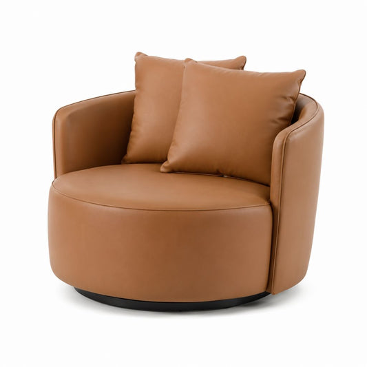 Poltrona girevole da soggiorno cuoio in pelle sintetica PU rotonda 90 x 86 x 85 cm