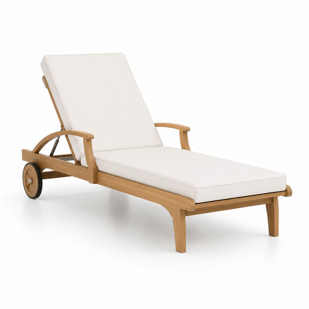 Lettino prendisole da giardino reclinabile in teak massello beige con cuscino 200 x 68 x 90 cm