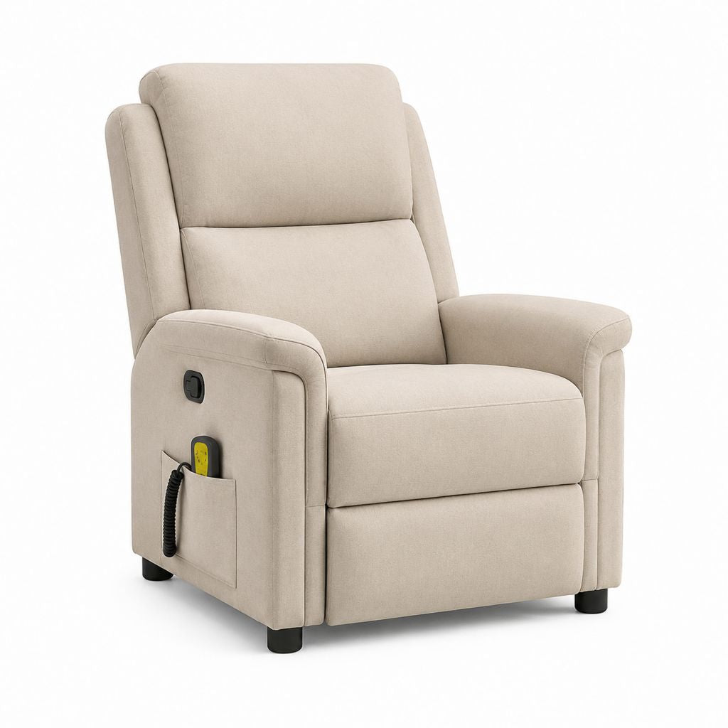 Poltrona reclinabile elettrica beige in poliestere con telecomando 85 x 95 x 105 cm