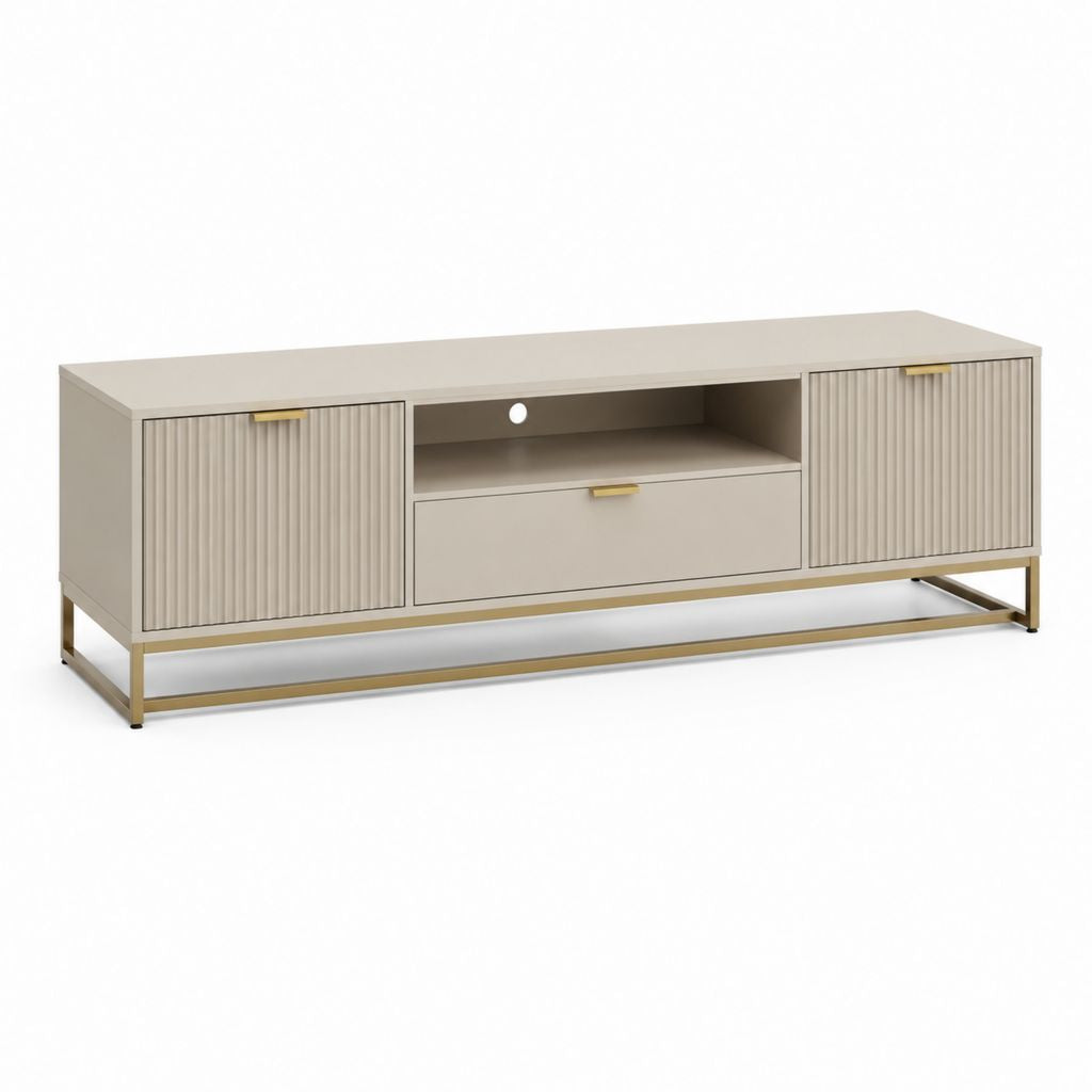 Mobile TV rettangolare beige in MDF con struttura in acciaio 160 x 40 x 55 cm