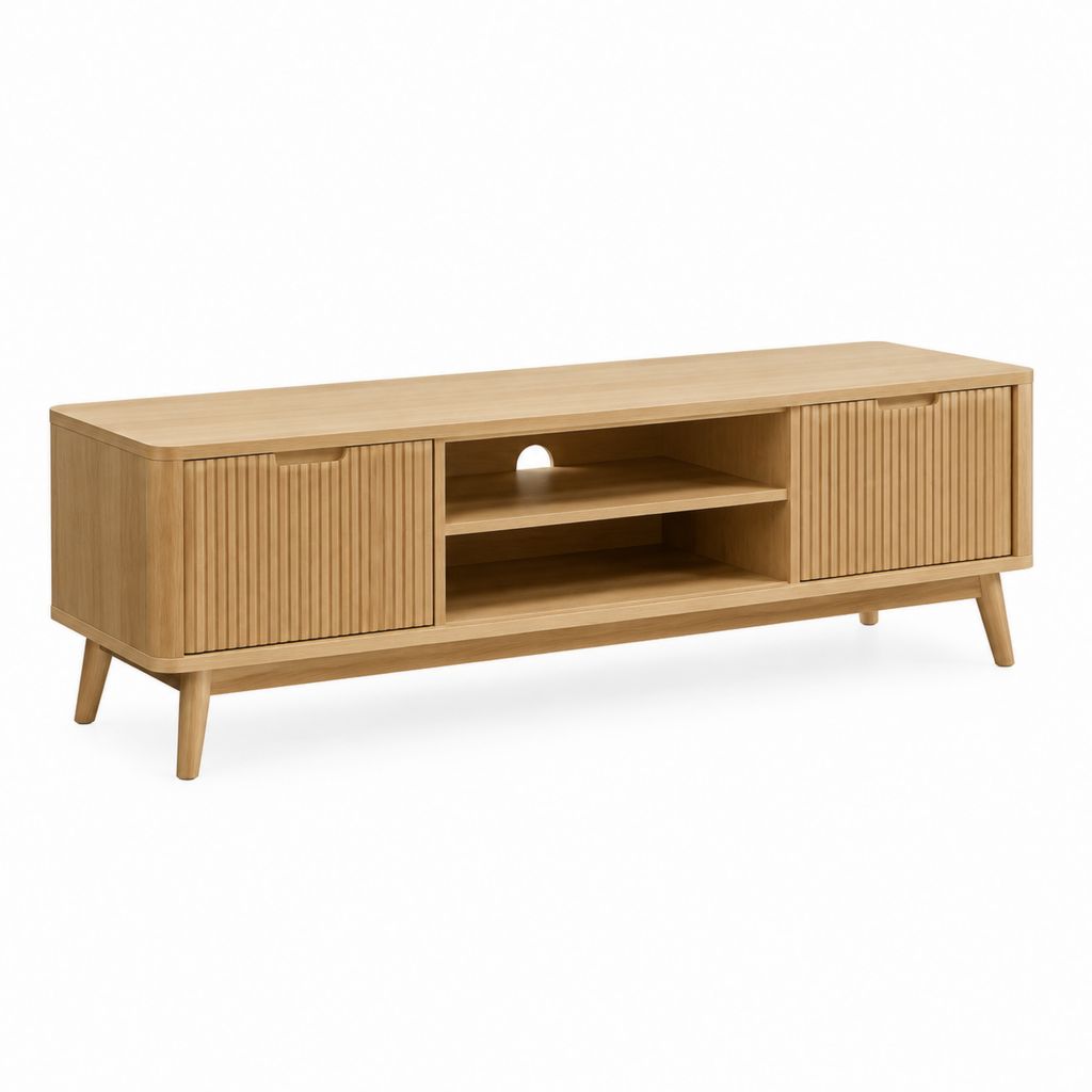 Mobile TV rettangolare rovere naturale in MDF impiallacciato rovere 160 x 40 x 55 cm