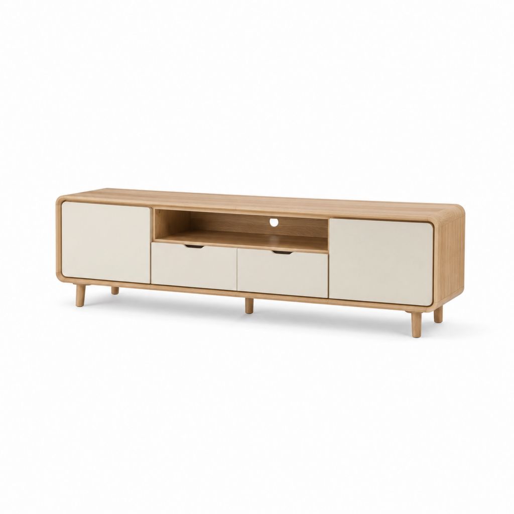 Mobile TV basso rovere naturale e beige in MDF impiallacciato 180 x 40 x 55 cm