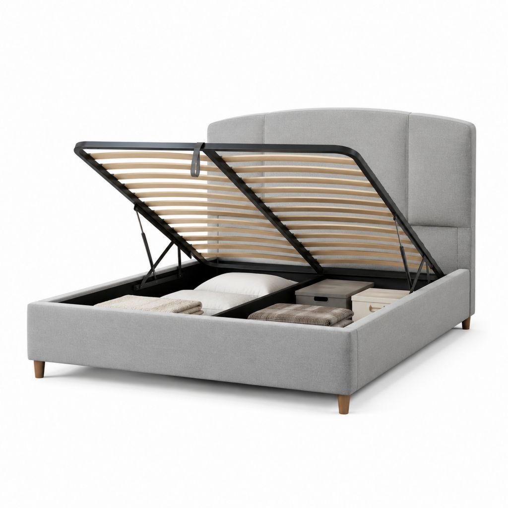 Letto contenitore matrimoniale grigio in poliestere rettangolare 160 x 200 cm
