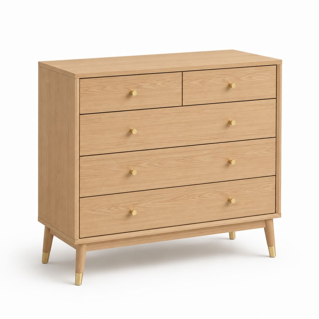 Cassettiera bassa 5 cassetti rovere chiaro MDF rettangolare 100 x 45 x 90 cm