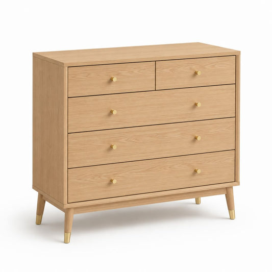 Cassettiera bassa 5 cassetti rovere chiaro MDF rettangolare 100 x 45 x 90 cm