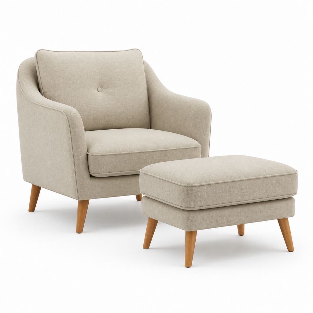 Poltrona relax con poggiapiedi beige in poliestere con gambe in legno massello 75 x 78 x 90 cm
